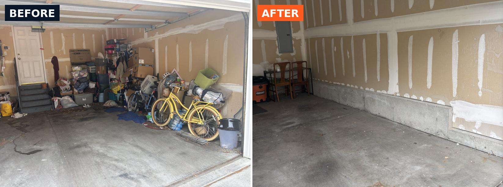 A Fort Collins garage before and after an Easy Garage Cleaning cleanout