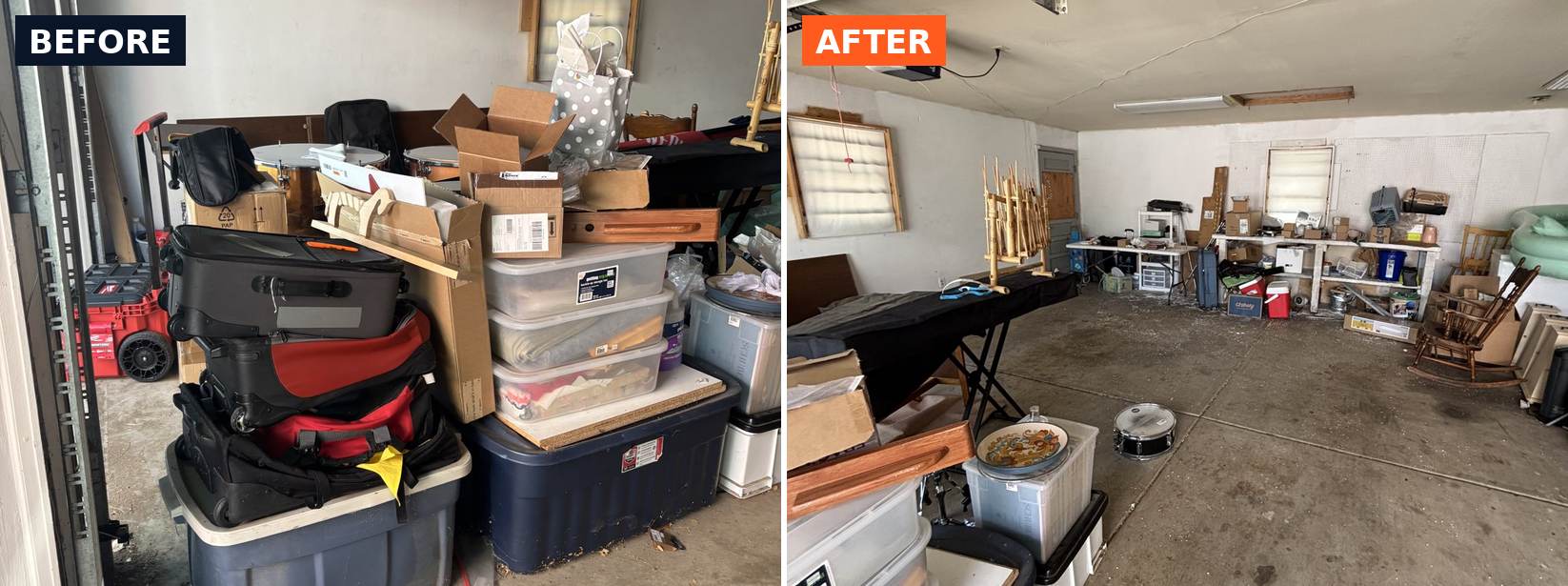 A real garage before and after an Easy Garage Cleaning cleanout